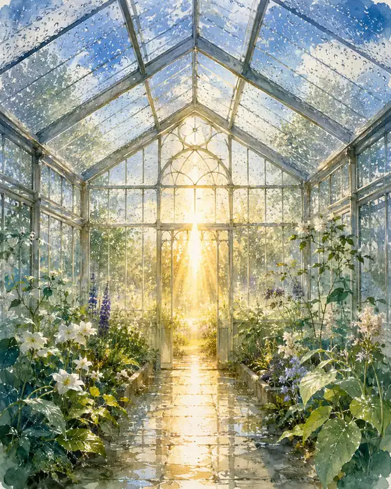 After the Rain, the Greenhouse Opens to Gold