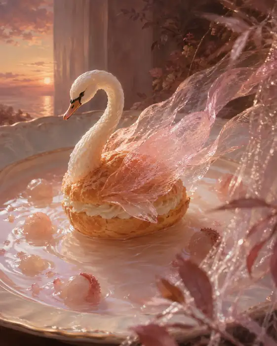 A Swan Sails Through the Rose-Gold Hour
