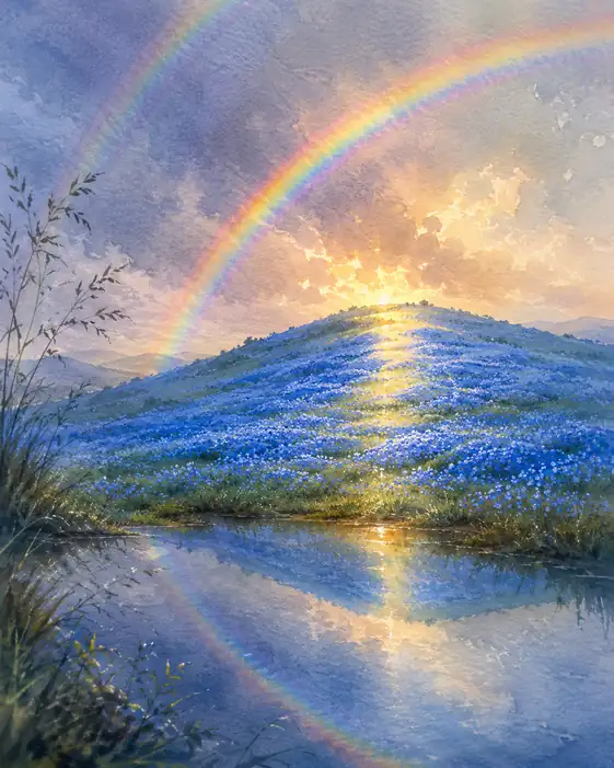 Spring Keeps a Rainbow Over the Blue Hill