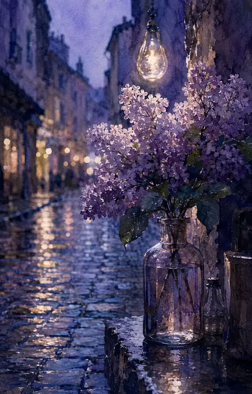 Lilacs Borrow the Last Streetlight