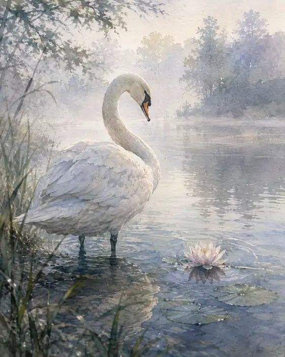 The Swan and the Lotus Share the Morning