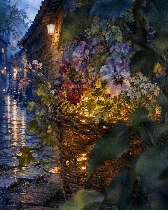 A Basket Glowing After the Rain
