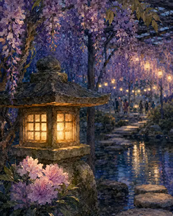 Wisteria Leads the Lamps Across the Water