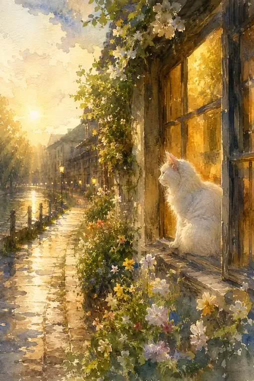 The White Cat Who Watches Morning Arrive