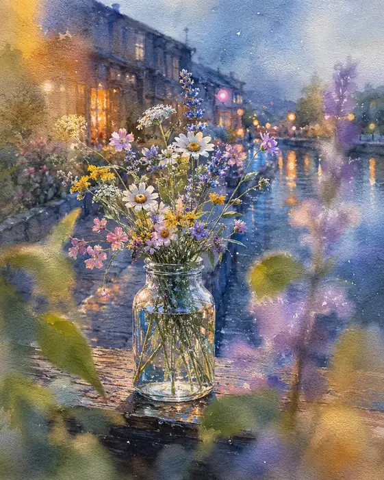 Evening Gathers in a Jar of Wildflowers
