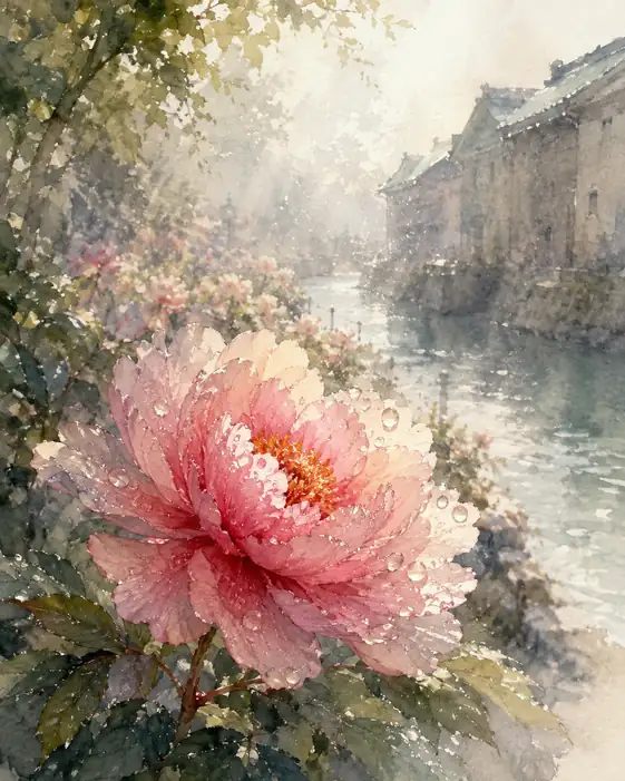 The Canal Morning Held in a Peony