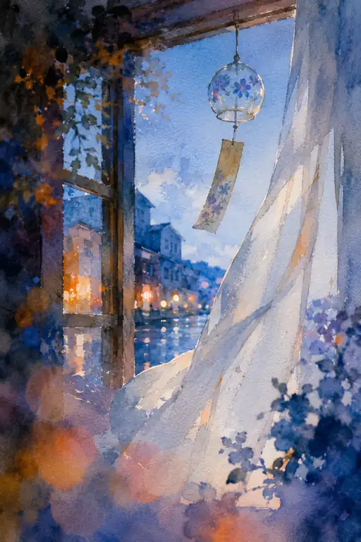 The Wind Chime Calls the Blue Evening Home