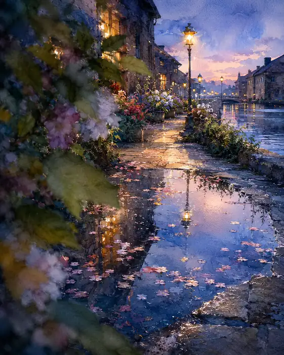 Twilight Poured into a Flower-Strewn Puddle