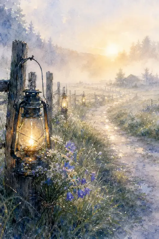 Lanterns Lead the Dawn Down a Country Lane