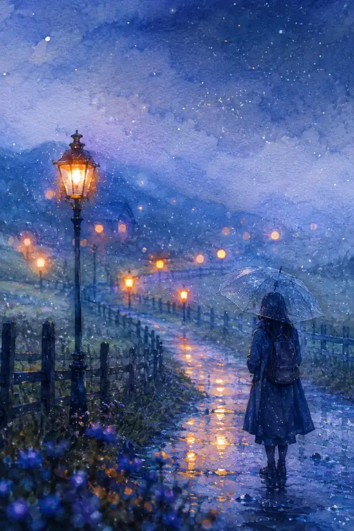 She Paused Where Rain Became Starlight