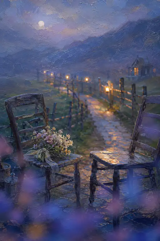 Two Chairs Waiting at the Moonlit Turning