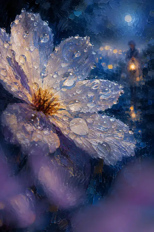 Moonlit Dew Crowns the Midnight Flower