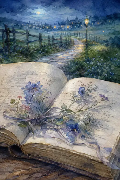 Pressed Flowers Dream Beyond the Moonlit Page