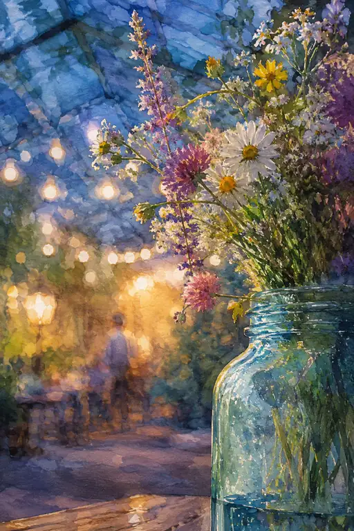Evening Waits Beyond the Wildflower Jar