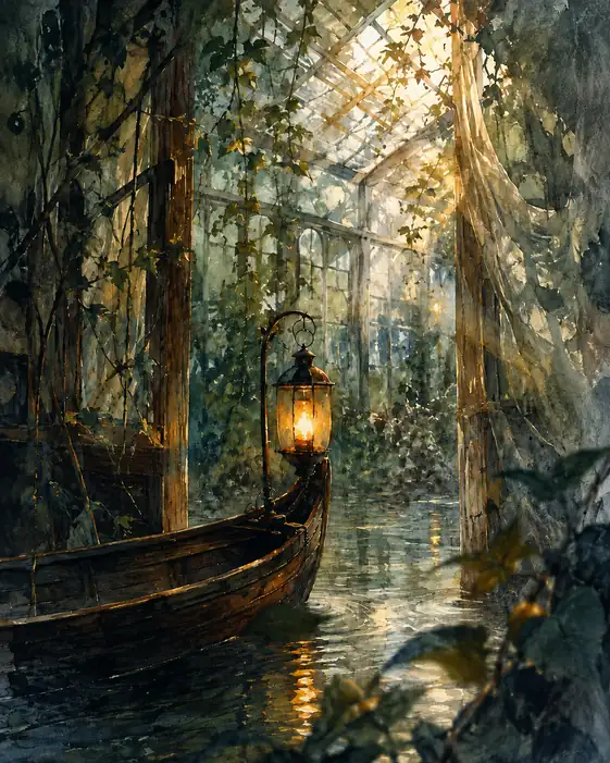 A Lantern Boat Drifts Through the Forgotten Glasshouse