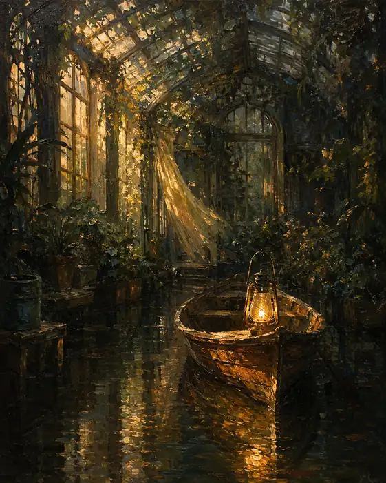 The Lantern Boat Enters the Greenhouse Dawn
