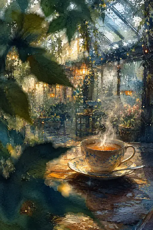 Tea Steams Where the Greenhouse Lights Wander