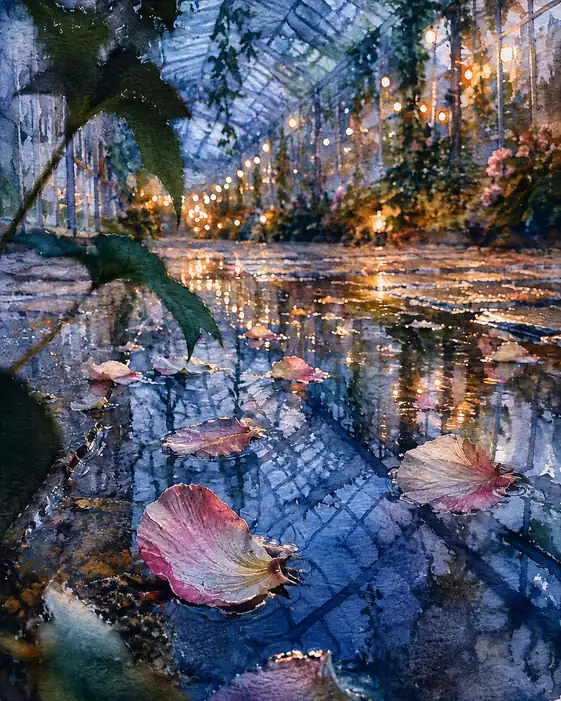 The Greenhouse Reflects a River of Petals
