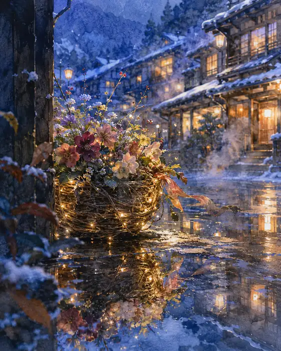 A Basket of Light Blooms in the Snow