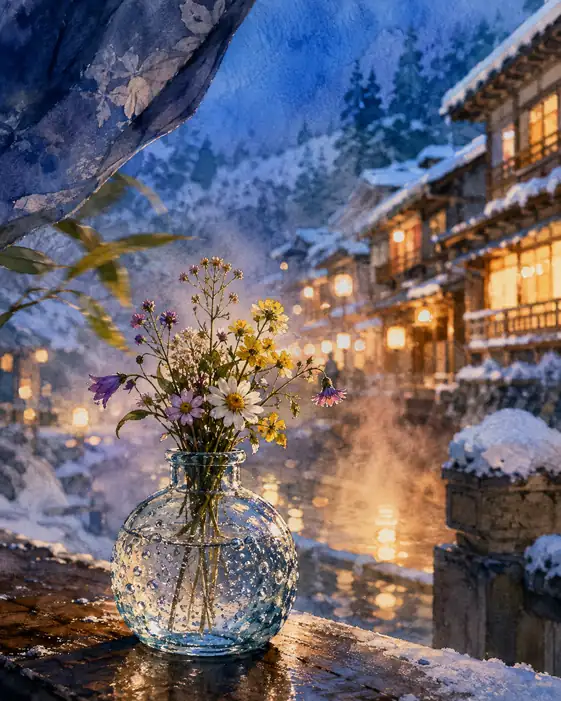 Wildflowers Watch the Hot-Spring Evening Steam