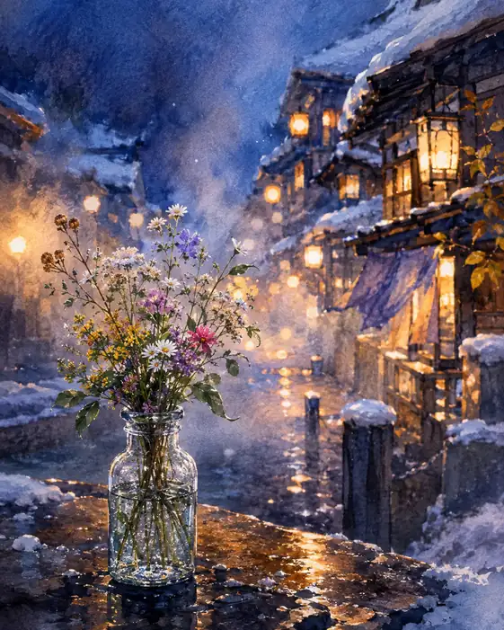 Wildflowers Gather the Lanterns of a Snowy Evening