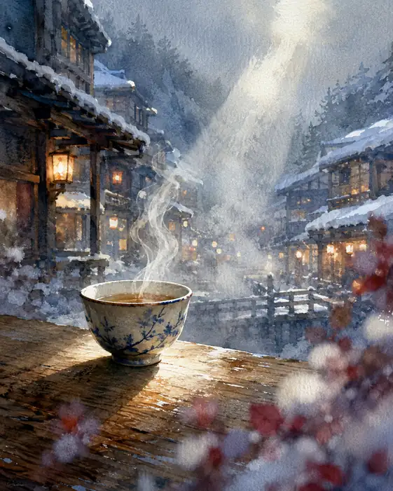 A Cup of Warmth Beneath Heaven's Winter Window