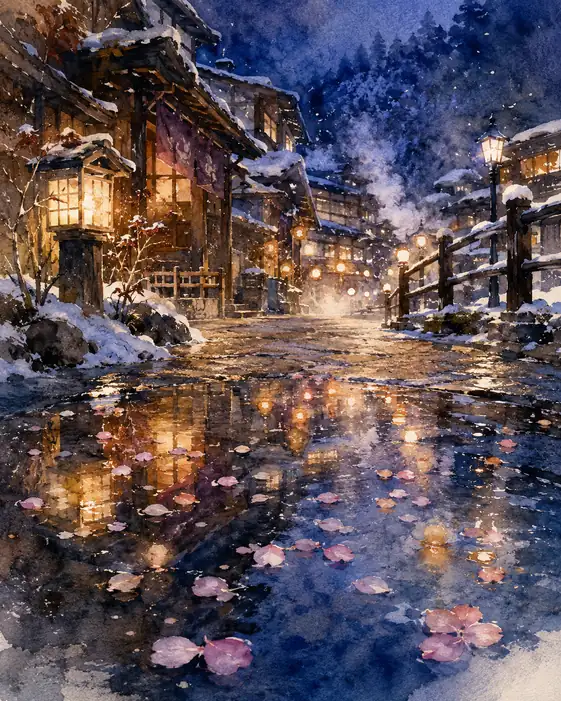 Fallen Petals Borrow the Lanterns' Glow