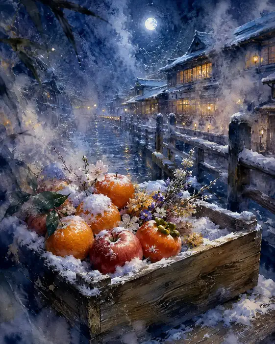 Moonlit Fruit Waits beside the Hot-Spring River