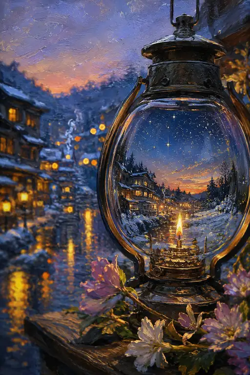 A Lantern Holds the Village's Starry Dusk