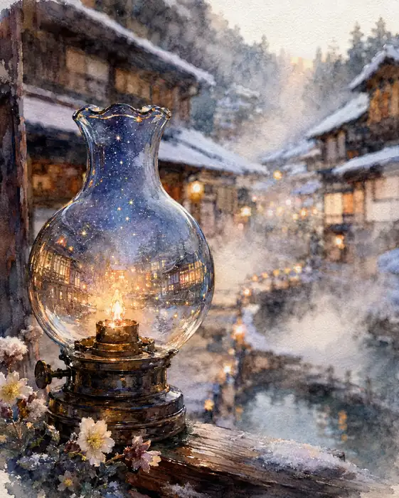 The Lamp Keeps a Snowy Village in Its Glass