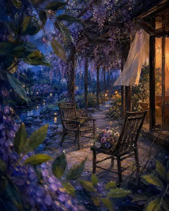 Two Chairs Keep the Garden's Evening Secret
