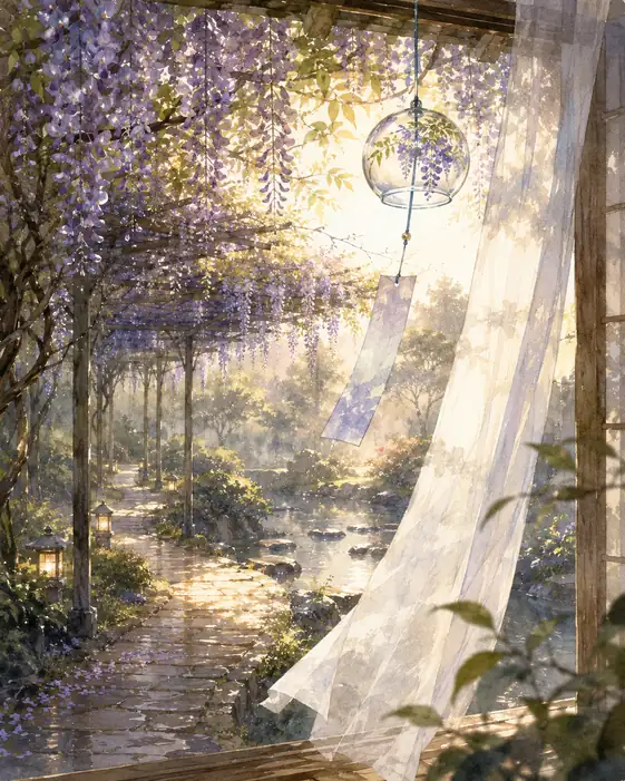The Wind Chime Carries Wisteria into Morning