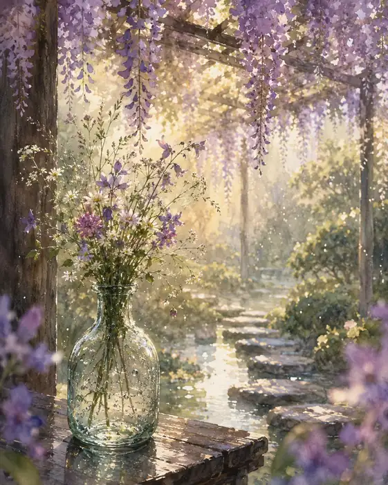 藤の小径の初光を抱く野の花