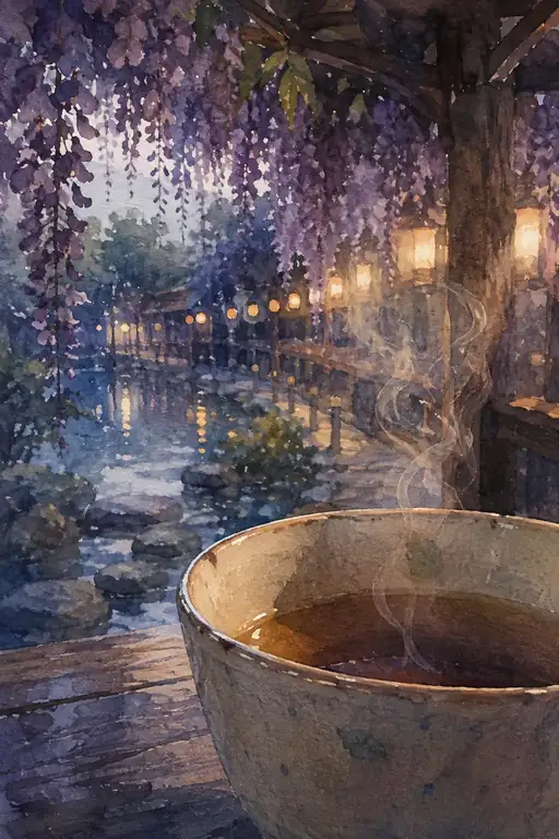 Tea and Lanterns Share the Violet Dusk