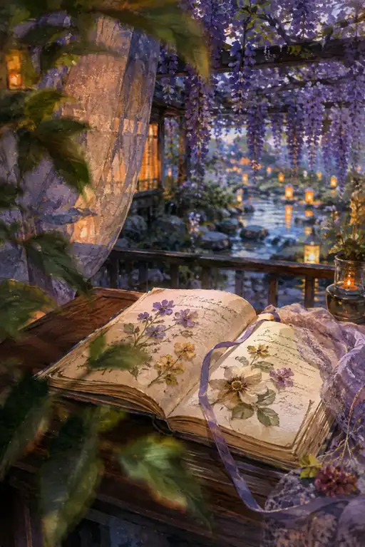 Pressed Blossoms Dream beside the Lantern Stream