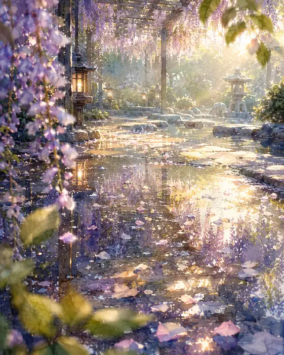 Petals Turn the Morning Pool into Sky