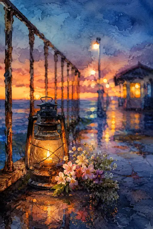 A Lantern Blooms at the Edge of Sunset
