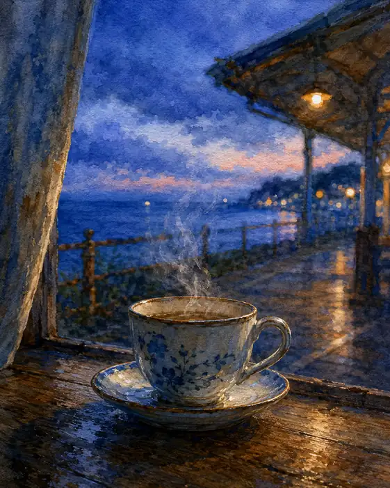 A Cup Keeps the Last Blue of Evening Warm