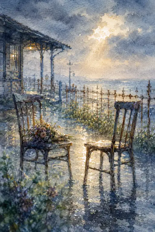 Two Chairs Face the Sea after the Rain