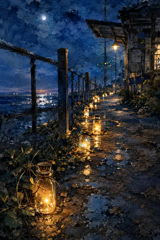Moonlit Bottles Lead Along the Sleeping Shore