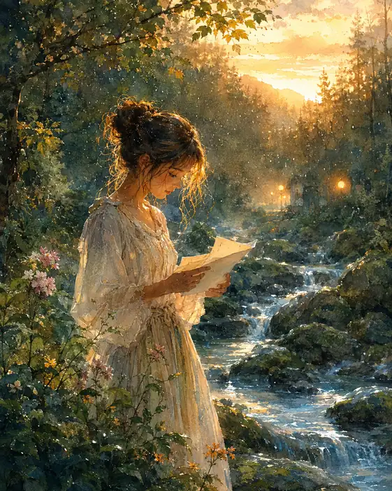She Reads the River's Letter at Sunset