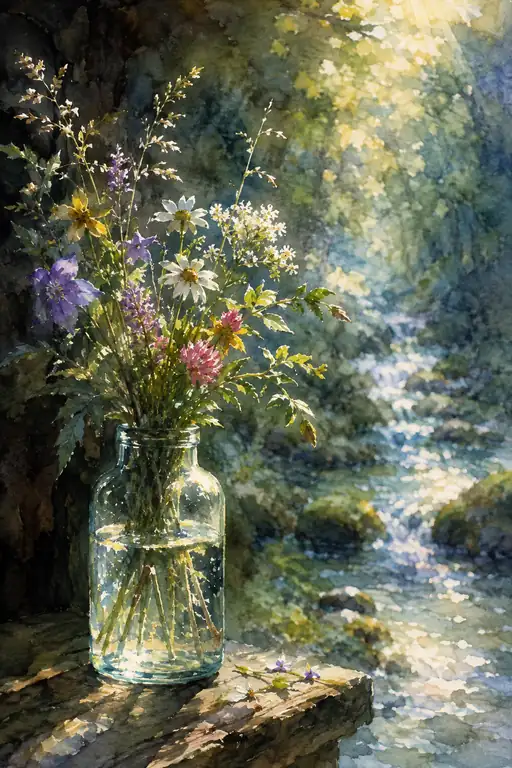 Wildflowers Stand Where the Stream Becomes Light