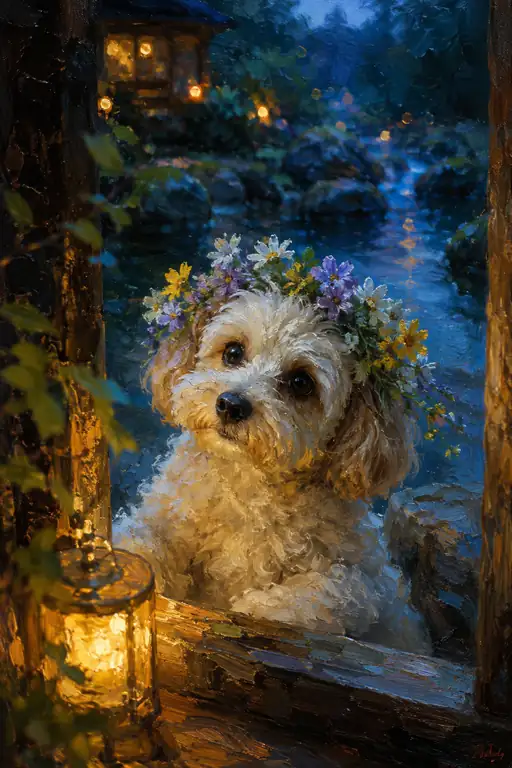 The Flower-Crowned Dog Returns with the Blue Evening