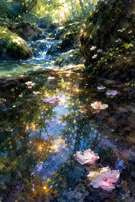 Blossoms Sail the Forest's Hidden Mirror