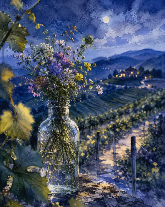 Moonlit Wildflowers Overlook the Sleeping Vines