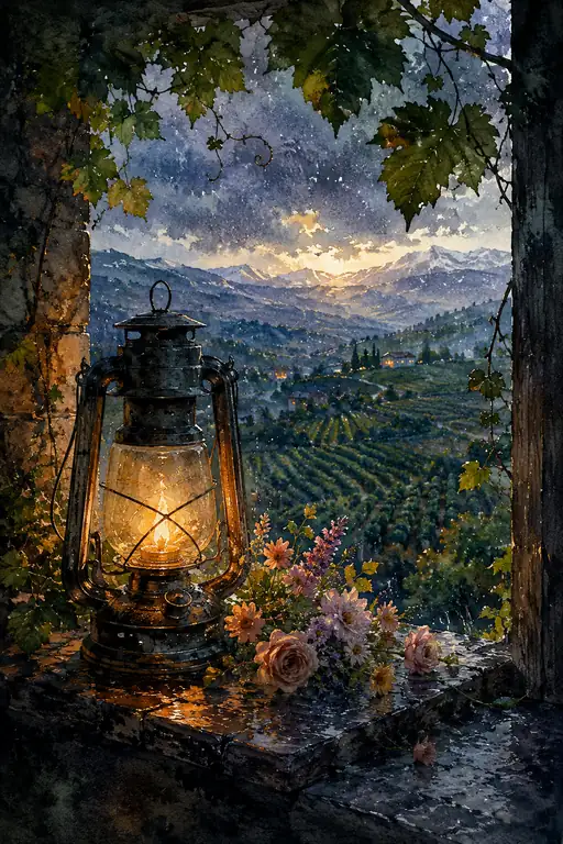 The Valley's Last Light Blooms beside the Lamp