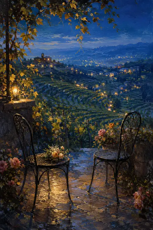 Two Garden Chairs Share the Valley's Blue Hour