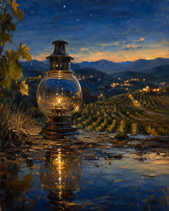 One Lamp Keeps Vigil over the Sleeping Vineyard