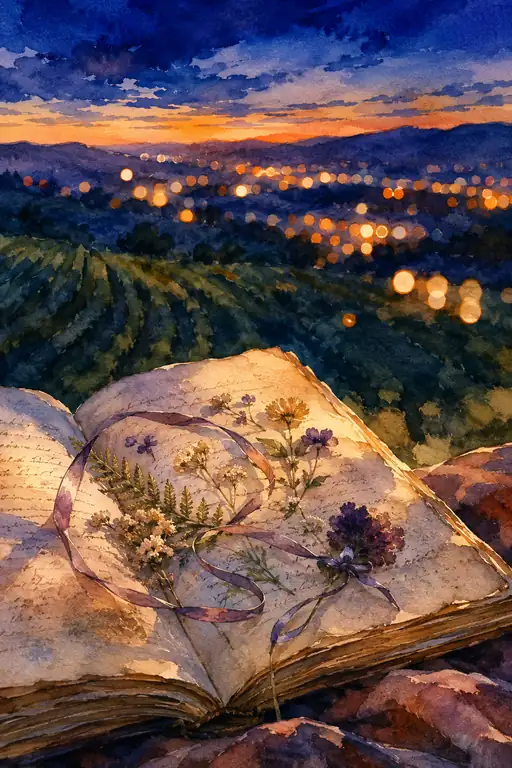 The Vineyard Evening Sleeps between Pressed Flowers