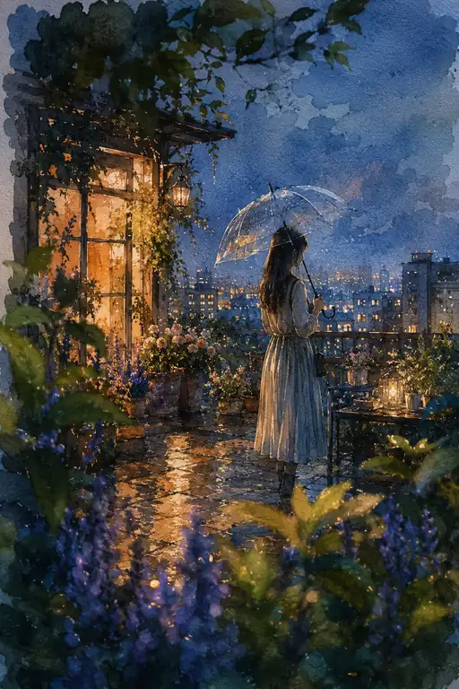 She Stands between Rain and a Thousand Windows